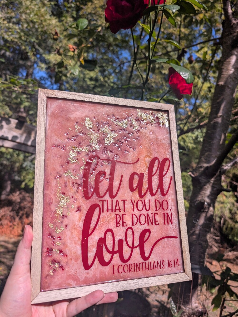 Handmade Resin Let All That You Do Be Done in Love Religious Wall Art